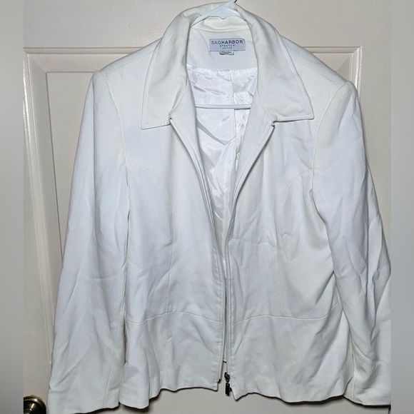Sag Harbor Jackets & Blazers - Vintage White Sag Harbor Women’s Stretch Zip Up Blazer Jacket Petite L/XL